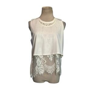 Sophie Rue cream lace overlay sleeveless blouse size M